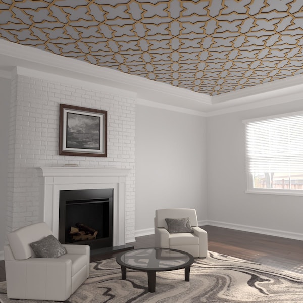 Ekena Millwork 33W x 33H x 38T Small Laird Decorative Fretwork Wood Ceiling Panels, Wood Paint Grade CELW33X33X0375LRDMF - main